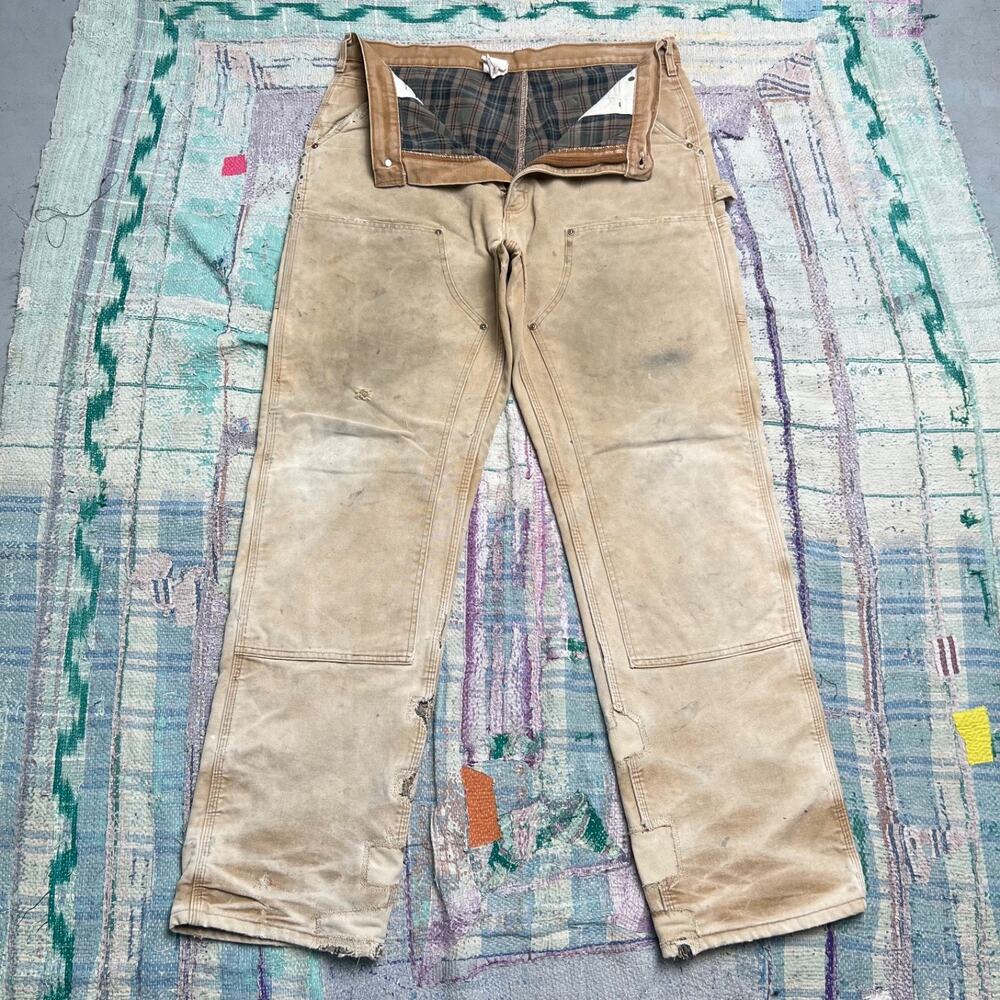 Carhartt Double Front Flannel Lined Pants Mens 38x34 Duck Canvas Dungaree 100071